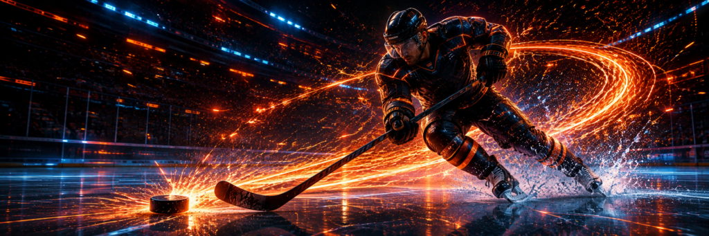 Futuristic hockey player sports banner for Blahface Hockey