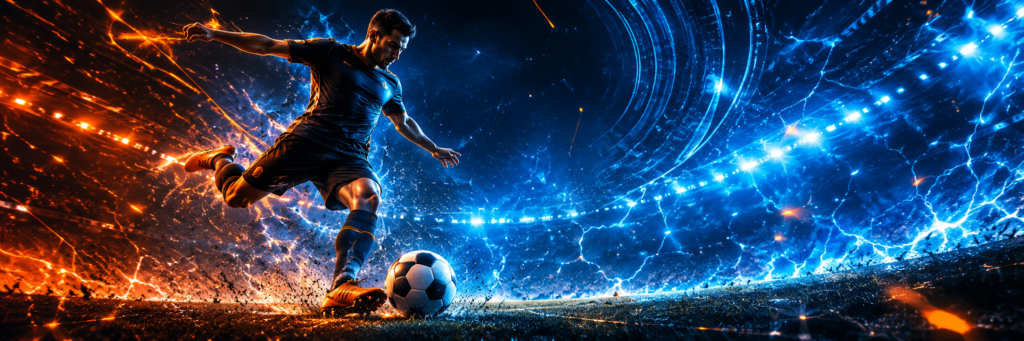 Futuristic soccer player sports banner for Blahface Soccer